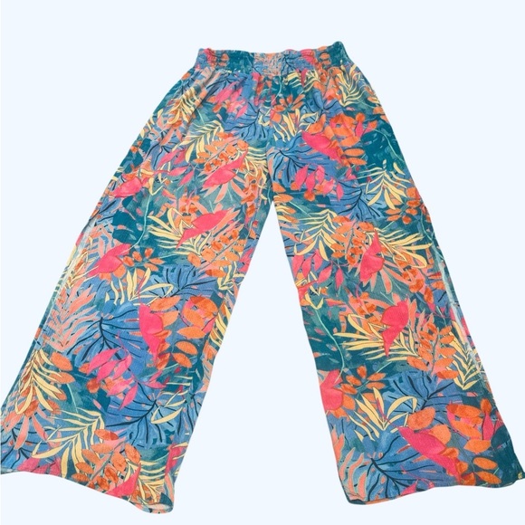 Lavender J Palazzo Pants Size Large Blue Pink Yellow Orange Tropical Print - Picture 2 of 11